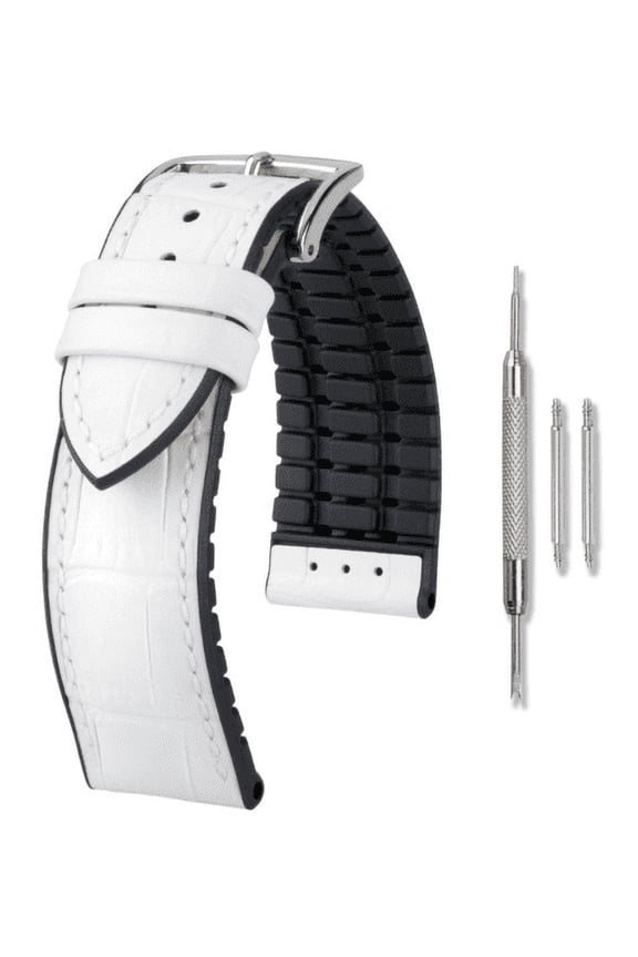 Paul Alligator Embossed Leather Watch Strap - White - M - 20mm - Shiny Silver Buckle - Embossed Calf Leather - Performance Band