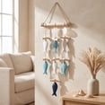 thumbnail image 4 of Coastal Wooden Fish Wall Hanging, Single Strand Blue White Nautical Decoration with Round Discs and Twine for Bedroom Entryway, 25.59in, 4 of 7