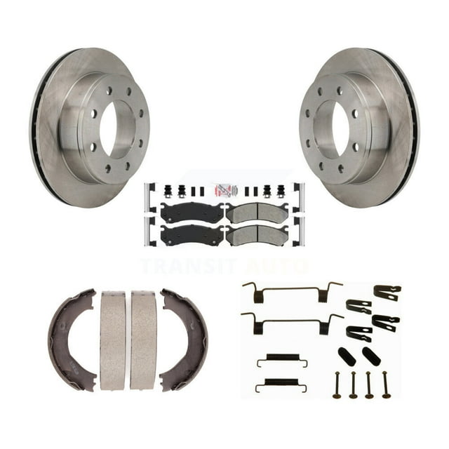 Transit Auto Rear Disc Rotors Semi-Metallic Pads Parking Brake Shoes and Hardware Kit for Car Chevrolet Silverado 2500 HD GMC Sierra 1500 Hummer H2 Suburban Yukon XL Classic Avalanche K8A-108878