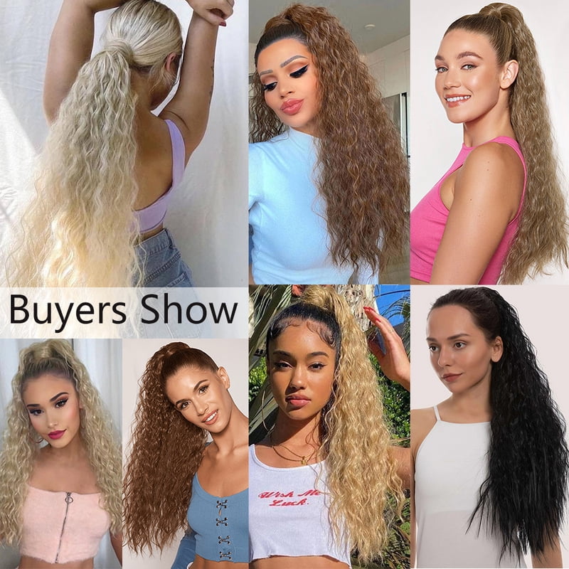Synthetic Long Corn Curly Ponytail Wrap Around Pony Tail Clip in Hair Extensions Natural Hairpiece Headwear Hair Brown Black