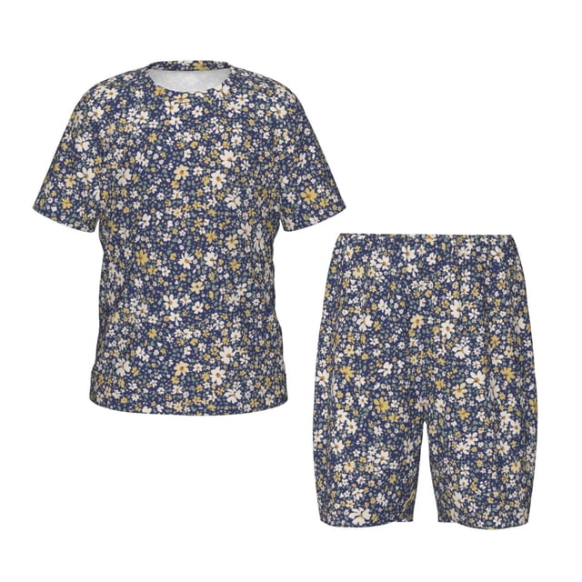 Fotbe Daisies Flowers Pijama Estampada de 2 Piezas para Niños – Ropa de Dormir de Manga Corta Cómoda para Niños y Niñas, Camiseta y Shorts de Algodón-Medium
