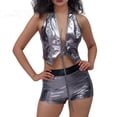 thumbnail image 4 of PIMSSY Women Shorts Solid Color Shiny Leather Stage Performance Sexy Hot Pants Gold Embossed Leather High Waist Shorts Holiday Bottoms, 4 of 7