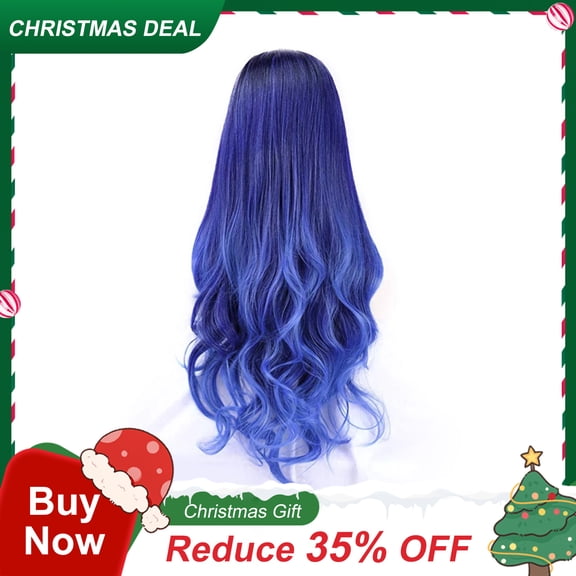 Women Long Curly Straight Wavy Synthetic Full Hair Wig Pink Purple Cosplay(2Pack)