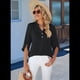 thumbnail image 5 of Blusa Informal de para Mujer, con Mangas 1/2 con Volantes, Cuello en V, Corte Holgado, Color Negro, Talla L, 5 of 6