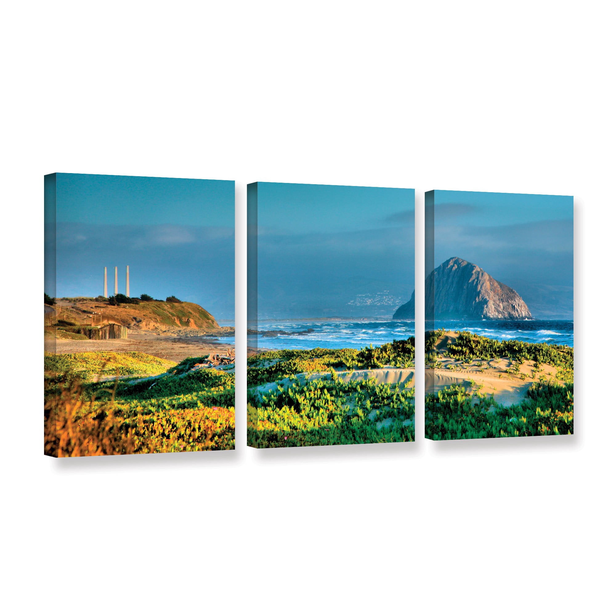 ArtWall Steve Ainsworth "Morro Rock and Beach" 3-Piece Gallery-Wrapped Canvas Set