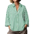 thumbnail image 3 of AnuYalue Striped Shirt for Womens 3/4 Sleeve Casual Boyfriend Blouse Tops Loose Fit Lapel Collar Dressy Work Shirts, 3 of 8