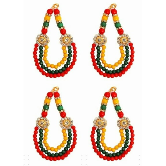 Set of 4 Mala for Laddu Gopal/Devi Maa/Radha Krishna/Indian Traditional Holi Festival God Goddess Set Deities jewellary All God Idol Statue (Size:- 3.5")(Colour:-Green, Red and Yellow)