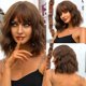 thumbnail image 1 of HAIRCUBE Wavy Synthetic Wig With Bangs Short Bob Pink Wigs Curly Wavy Shoulder Length Cosplay Wig Daily Colorful Wig qym unisex, 1 of 2