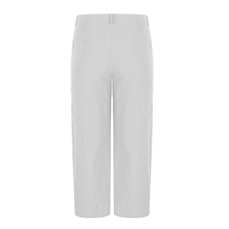 Cotton Linen Mens Straight-Leg Pants Lightweight Breathable Cool