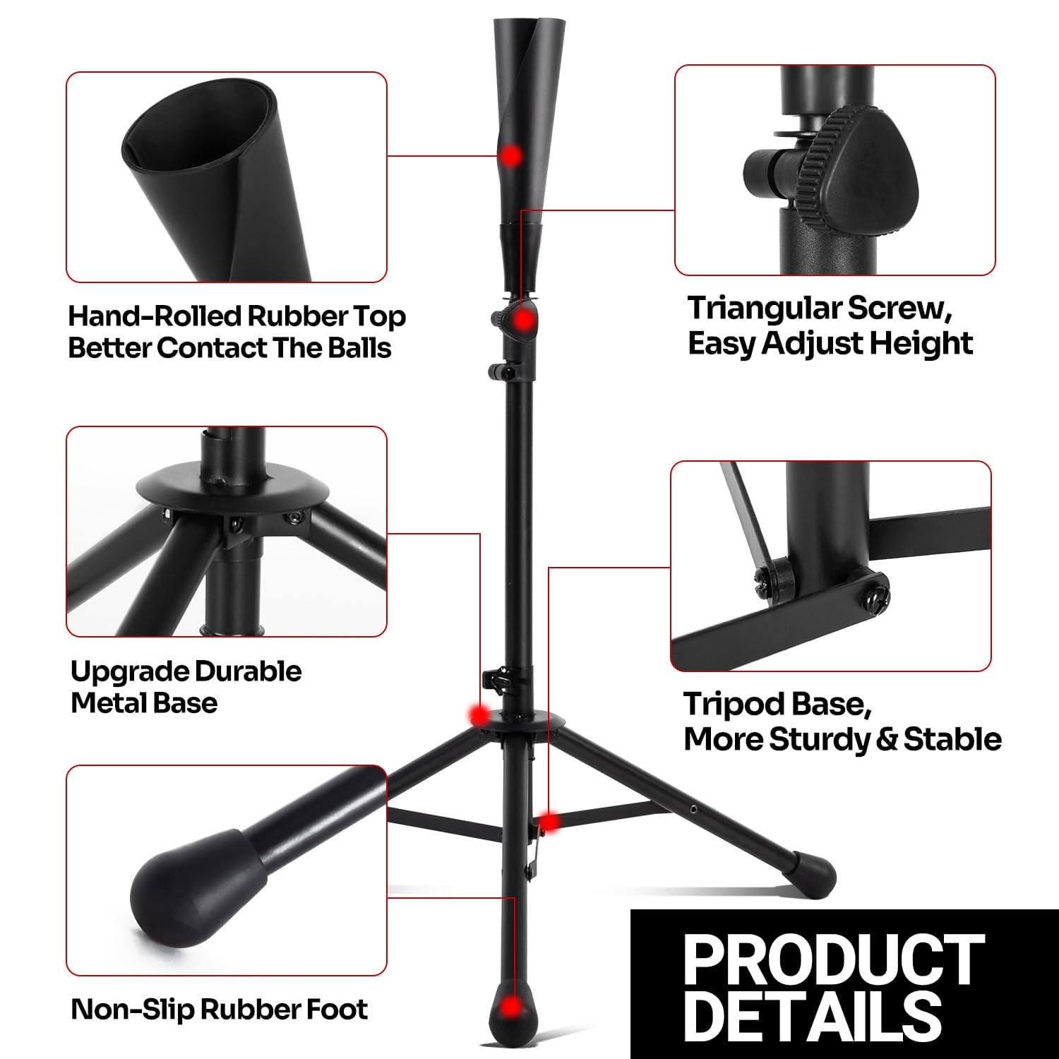 FITPLAY Baseball Batting Tee, 27" to 43" Adjustable Height with Tripod Stand Base, Black