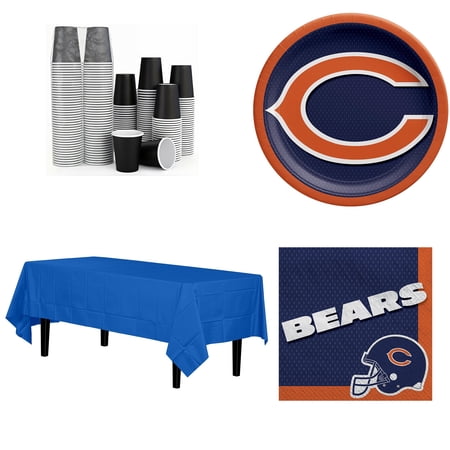 Amscan Chicago Bears Basic Party Kit Table Cover 8 Paper Plates 20 Paper Cups 16 Napkins