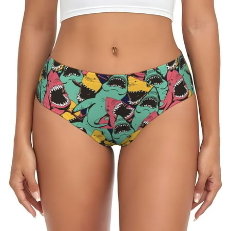 Naloa Angry Shark Pattern Women s High Waisted Cotton Underwear Soft Breathable Panties Stretch Briefs Seamless Ladies Panties3X-Large