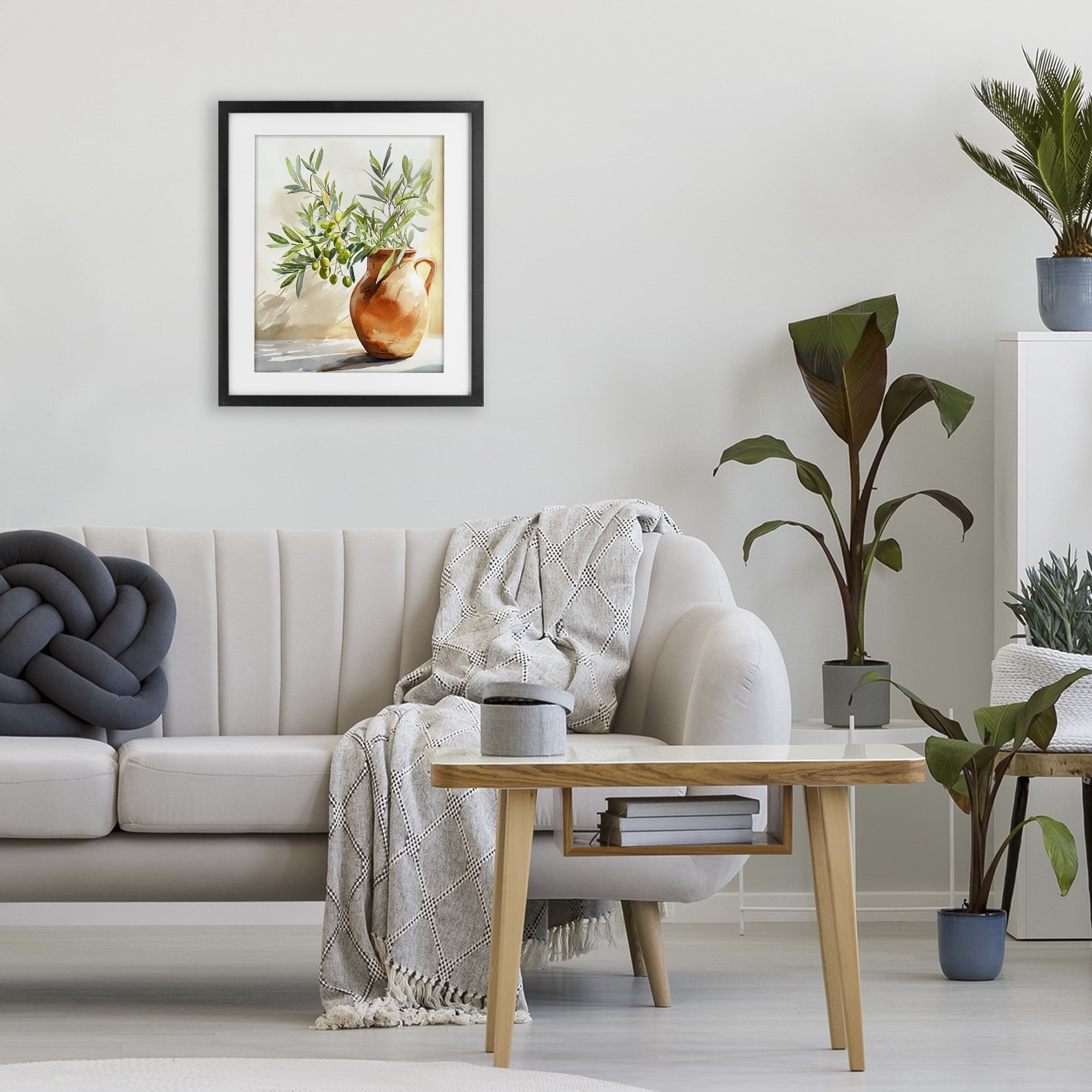 Stupell Industries Olive Branch in Terracotta Vase Black Framed Print Under Glass, design by LSR Design Studio