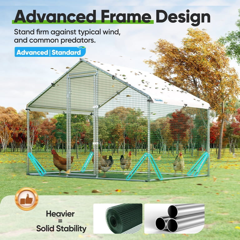Quictent Large Metal Chicken Coop 6.6x9x6.6FT for 10+ Poultry with