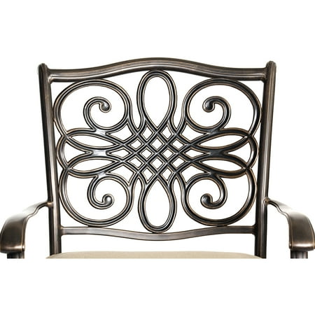 Hanover Traditions 3-Piece Rust-Free Aluminum Bistro Outdoor Patio Dining Set with Tan Cushions, 2 Swivel Rockers and Aluminum Round Bistro Table, TRADITIONS3PCSW