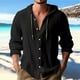 thumbnail image 4 of Camisa de lino con botones y capucha para hombre: manga larga, lengüetas para remangar, botones de madera, ropa de playa/casual, tallas S-XXXL, 4 of 8
