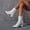 07#White, variant on Women's Chunky Heeled Booties Patent Leather Square Toe Ankle Boots Zip Up Block Heel Wide Calf Short Boots