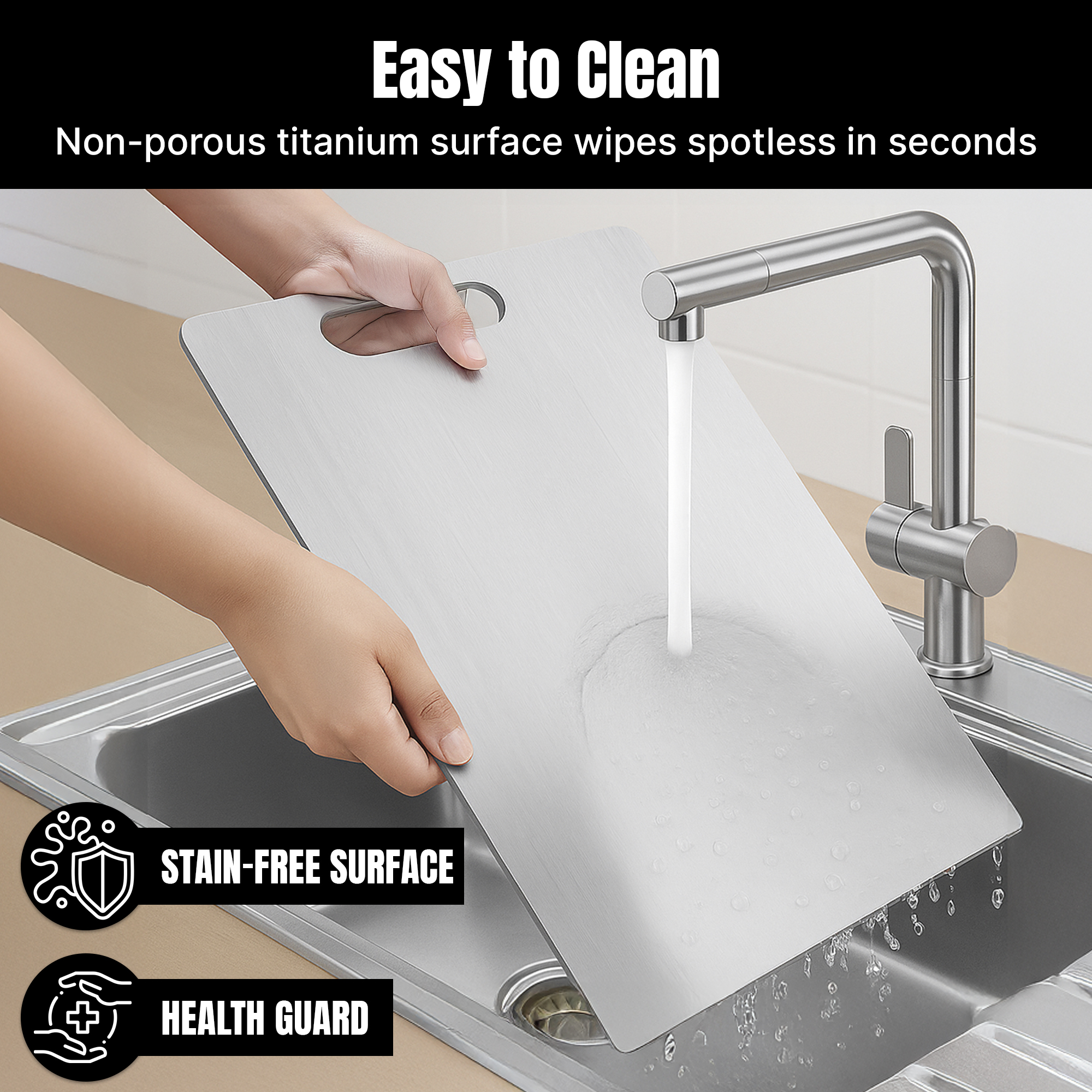 Titanium Cutting Board –  Pure Titanium, Double-Sided, Food-Grade Chopping Board for Meat, Vegetables & Fruit  250*150*1.2mm  Thick, Durable & Rust-Resistant