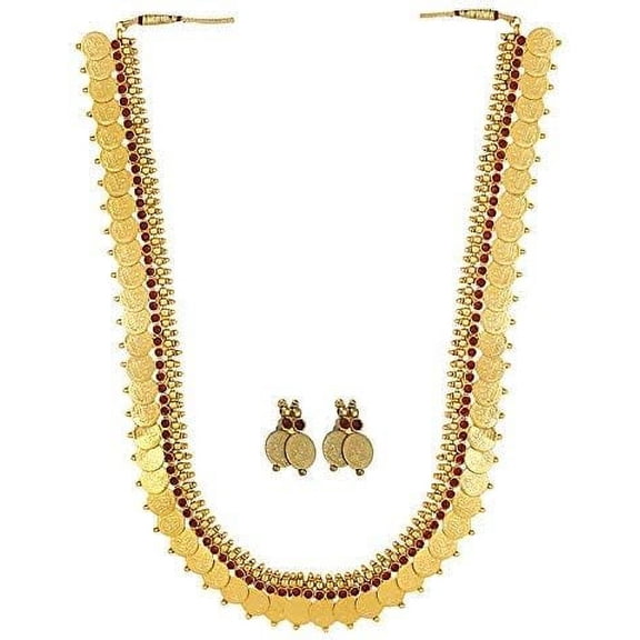 Indian Traditional with Bollywood Style Touch Gold-Plated Temple Coin Chain Necklace Set for Women By Indian Collectible