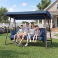 thumbnail image 2 of CHINNLUU Oversized 4 Person Porch Swing with Stand 800 LBS Capacity Adjustable Canopy Backrest Includes Cushions Pillows Patio 2 in 1 Swing Bed for Backyard Garden Poolside, Champagne, 2 of 11