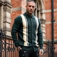 thumbnail image 5 of Smawell Men Striped Cardigan, Lapel Collar Button‑Up Knit Sweater, Vintage Vertical Stripe Long Sleeve Polo Knit Jacket For Men Daily Casual Outdoor Streetwear, 5 of 6