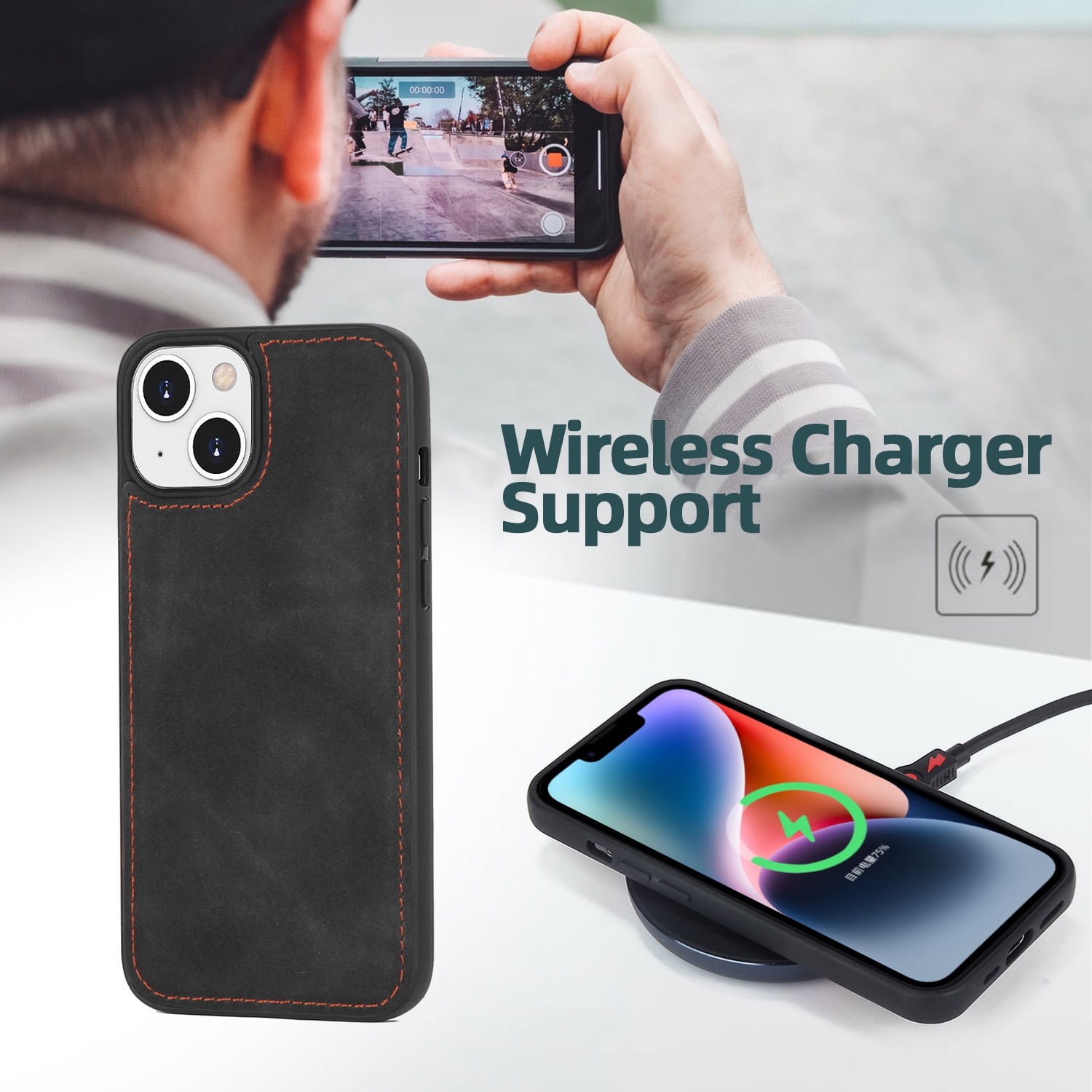 Dteck for iPhone 14 Plus Case, iPhone 14 Plus Case Wallet for Women Men, Durable PU Leather Magnetic Flip Lanyard Strap Wristlet Zipper Card Holder Phone Cases for iPhone 14 Plsu 6.7 Inch,Black