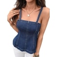 thumbnail image 3 of Women Sleeveless Denim Vest Crop Tank Tops Spaghetti Straps Slim Fit Summer Top S, 3 of 9