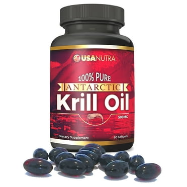 Antarctic Krill Oil 100% Pure with Omega-3 EPA DHA Astaxanthin 1000mg per day (2 Softgels). Made in the USA