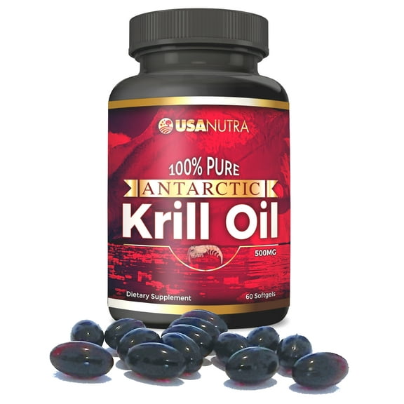 Antarctic Krill Oil 100% Pure with Omega-3 EPA DHA Astaxanthin 1000mg per day (2 Softgels). Made in the USA