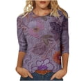 thumbnail image 2 of Ayolanni Holiday Shirts for Women 3/4 Sleeve Crew Neck Vintage Floral Blouse Plus Size Tunic Shirts Basic Tops for Women Purple XXXL, 2 of 5