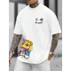 thumbnail image 4 of Camiseta de verano 100% algodón puro para hombre, talla holgada, con estampado de letras BE KIND, de dibujos animados, informal, cómoda, con cuello redondo y manga corta, 4 of 5