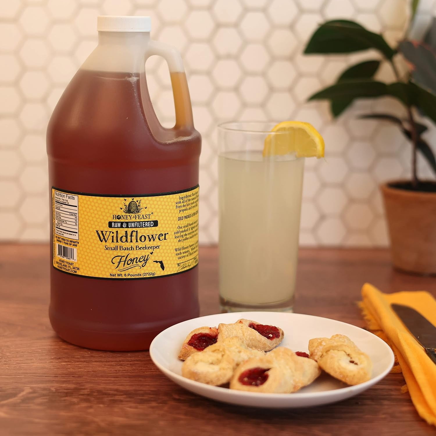 HONEY FEAST 6 Pounds (1/2 Gallon) Bulk Wildflower Honey, All Natural, Unfiltered, Unheated Honey, Perfect for Sweetening & Baking