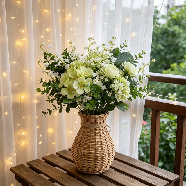 Ramo de flores artificiales, arreglo floral rústico | Pieza decorativa para bodas, centro de mesa para el hogar | Exhibición interior para estante o repisa de la sala de estar
