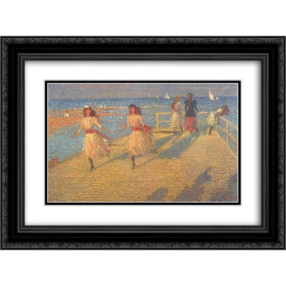Philip Wilson Steer 2x Matted 24x20 Black Ornate Framed Art Print 'Girls Running, Walberswick Pier'