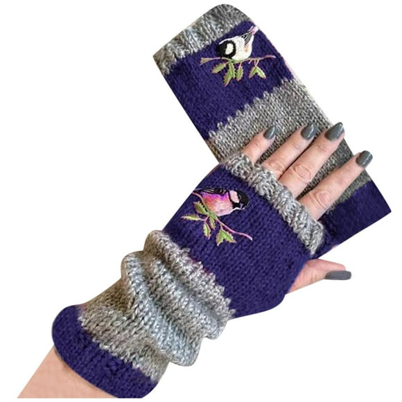 Gants Tricotés Chauds pour Femmes Gants d'Extérieur Hiver Plus Gants en Velours Brodé