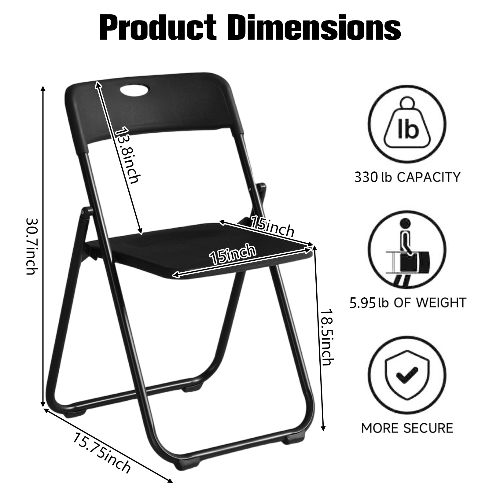 Harigal Black Plastic Folding Chairs, Heavy Duty, 6-Pack, Reinforced Metal Frame, 330 lbs Capacity, Indoor & Outdoor Use