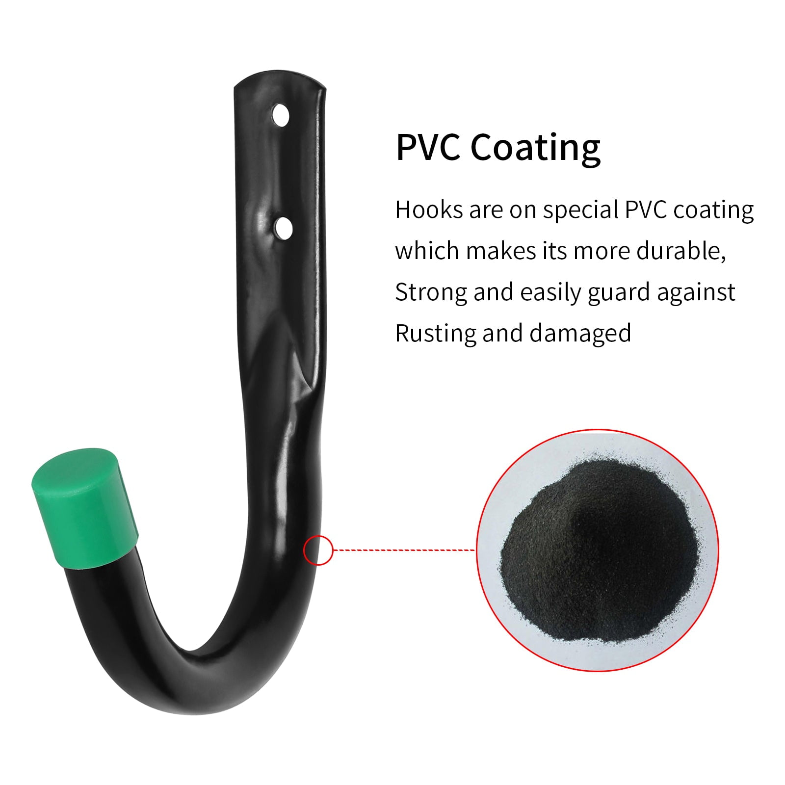 6 Pack Heavy Duty Garage Hooks, J Utility Wall Hooks for Hanging Bike, Ladder and Garden Tools, Green