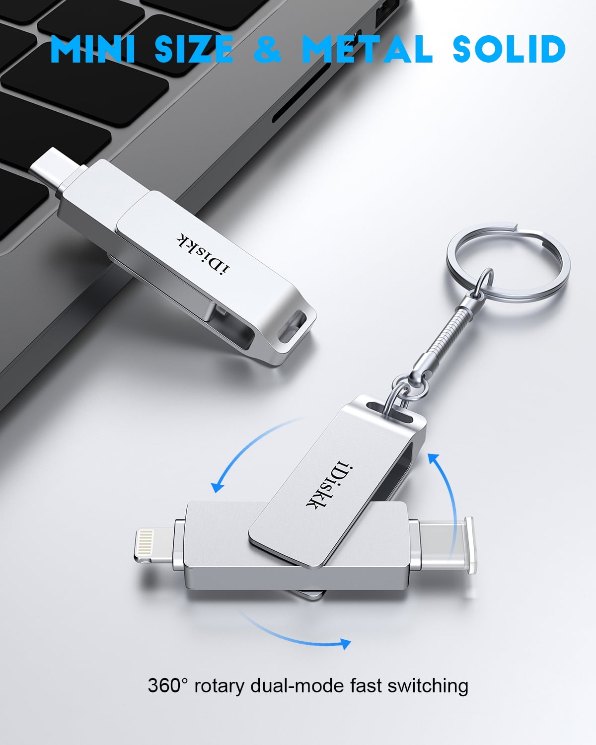iDiskk MFi Certified 256GB Flash Drive for iPhone Photo Stick for iPhone, iPad, and Macbook - Thumb Drive with Lightning and USB Type-C Connectors