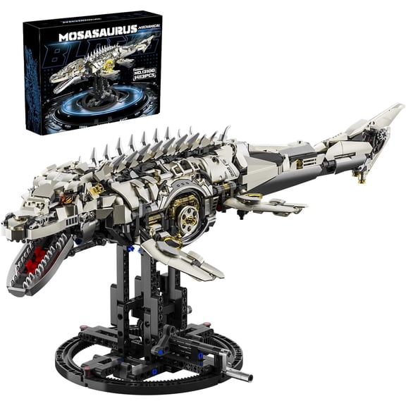 Mechanical Mosasaurus Building Block Set Precision Gear System Display Stand Included STEM Building Block Toy