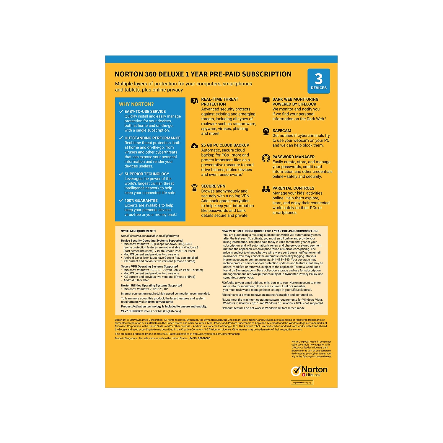Norton 360 Deluxe - Box pack (auto-renewal) (1 year) - 3 ...
