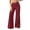 Wine, variant on Women Solid Elastic High Waist Flare Pants with Side Pockets, Loose Daily Casual Full Length Trousers Khaki XL(XL)