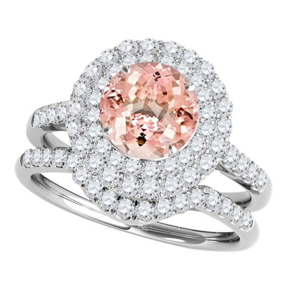 Mauli Jewels Engagement Rings for Women 1.45 Carat Halo Morganite And Diamond Bridal Set 4-prong 14k White Gold