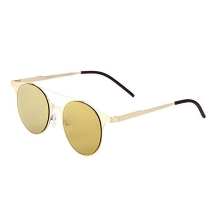 Round Fashion Metal Top Bar Bridge Mirror Reflective Lenses Women Sunglasses