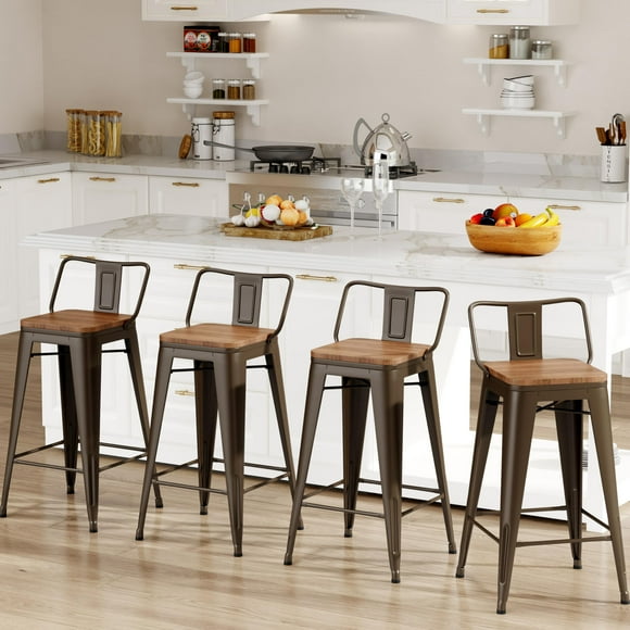 Changjie Furniture Tabourets de Bar 30 Pouces Ensemble de 4 Tabourets de Bar Industriels en Métal Hauteur de Bar avec Dossier (30 Pouces, Rouille)