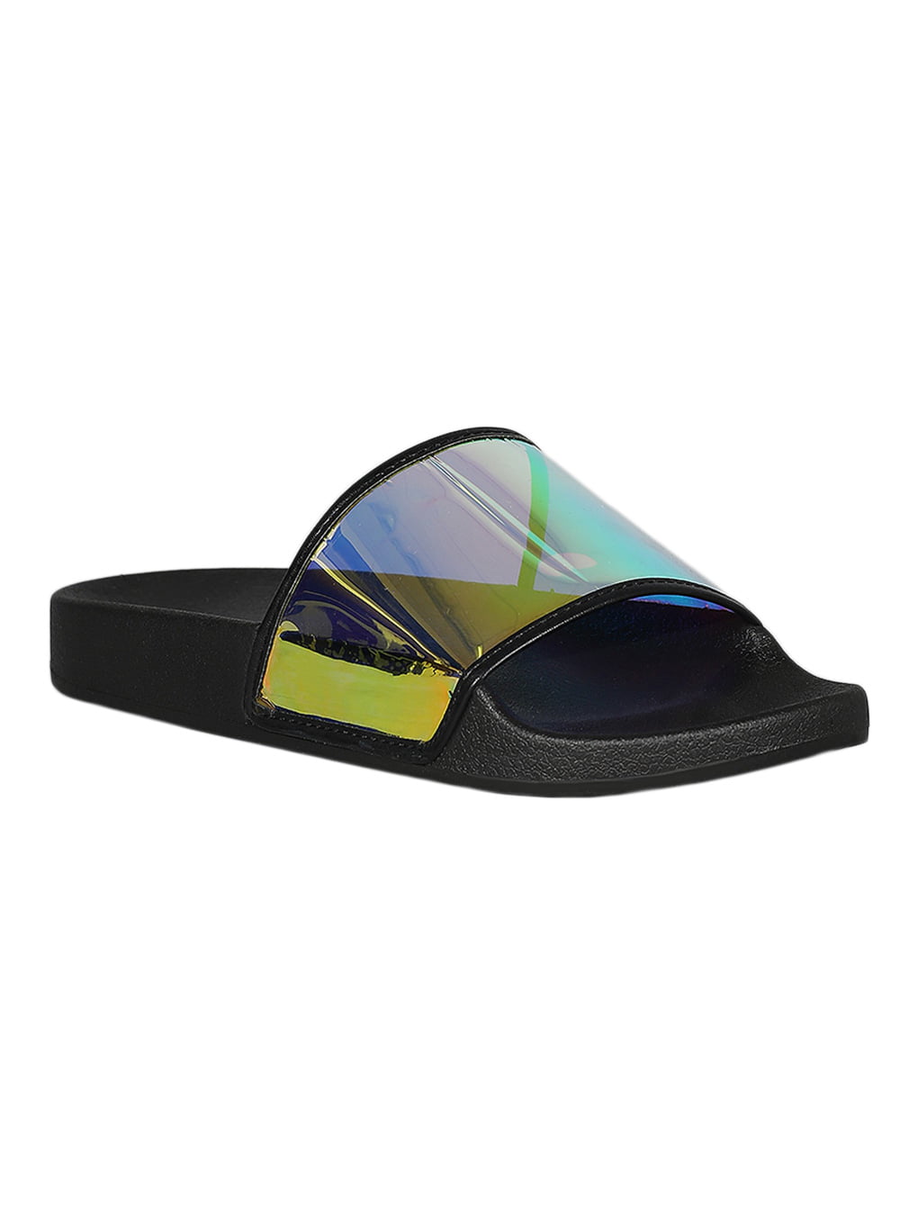 holographic slide sandals