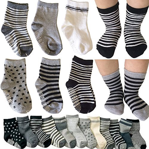 6 Pairs Assorted Non Skid Ankle Cotton Socks Baby Toddler Anti Slip Stripes Star 
