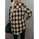 thumbnail image 4 of Camisa A Cuadros Para Mujer, Puños Con Botones Que No Dañan La Piel, Camisa A Cuadros Suelta De Manga Larga, Lavable A Máquina, Informal, Con Bolsillos En El Pecho Para Uso ANGGREK Marrón L, 4 of 6