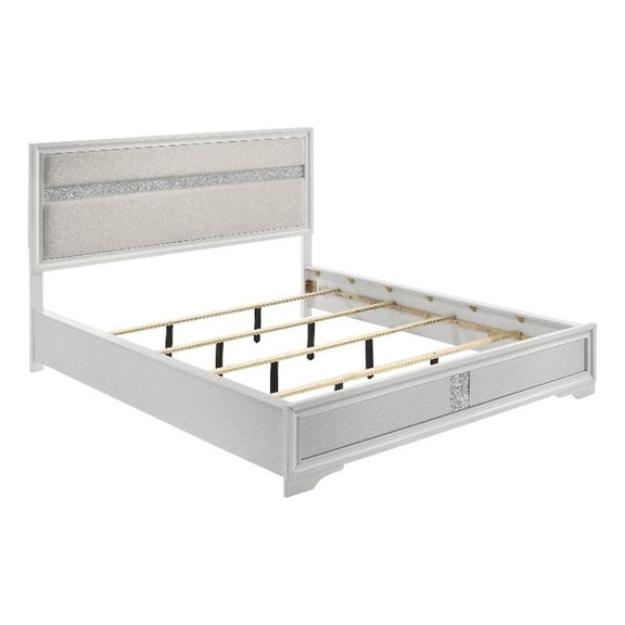 Vino California King Size Bed- Panel White Upholstery- Glitter Stripe