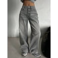 thumbnail image 2 of Vintage Light Gray Washed Wide Leg Jeans Women High Waist Loose Fit Extra Long Trousers Fall Winter Fashion Casual Streetwear Style Straight Leg Jeans For Women, 2 of 6
