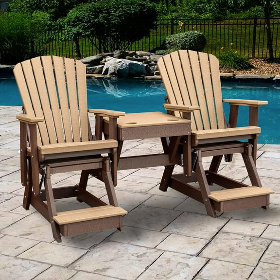 OS Home and Office Model Double Balcony Height Glider with Center Table in Cedar and Tudor Brown - N/A